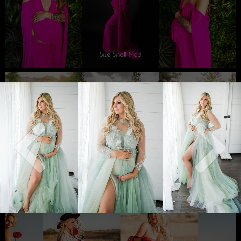 Elegant Green and White Maternity Gown